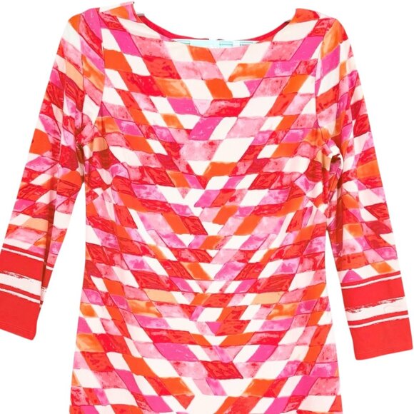 Vince Camuto Women's 3/4 Sleeve Zip Back Lined Geometric Print Red Dress Size 4 - Picture 4 of 11